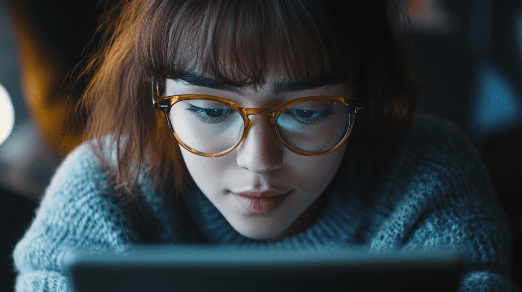 Girl looking at laptop